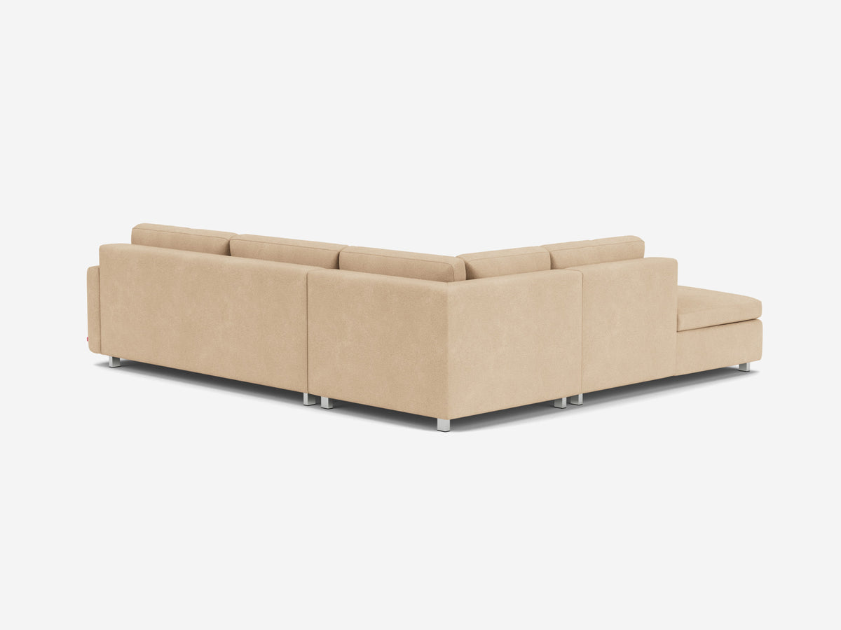 Ava Camel with Stainless Steel Legs - Left Hand Facing Backless Chaise - Narrow Arms