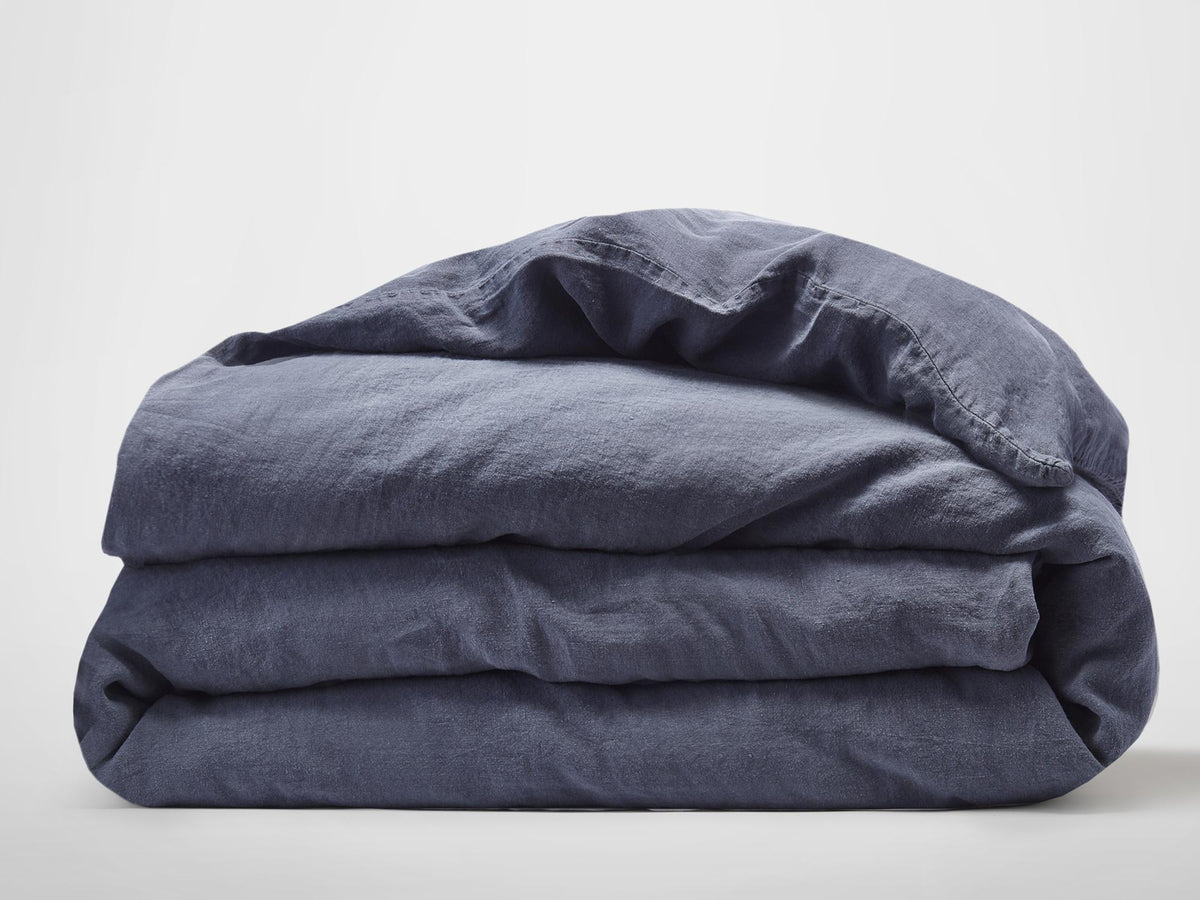 Silk & Snow Flax Duvet Cover – Full/Queen / Tempest Blue