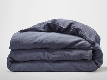 Silk & Snow Flax Duvet Cover – Full/Queen / Tempest Blue