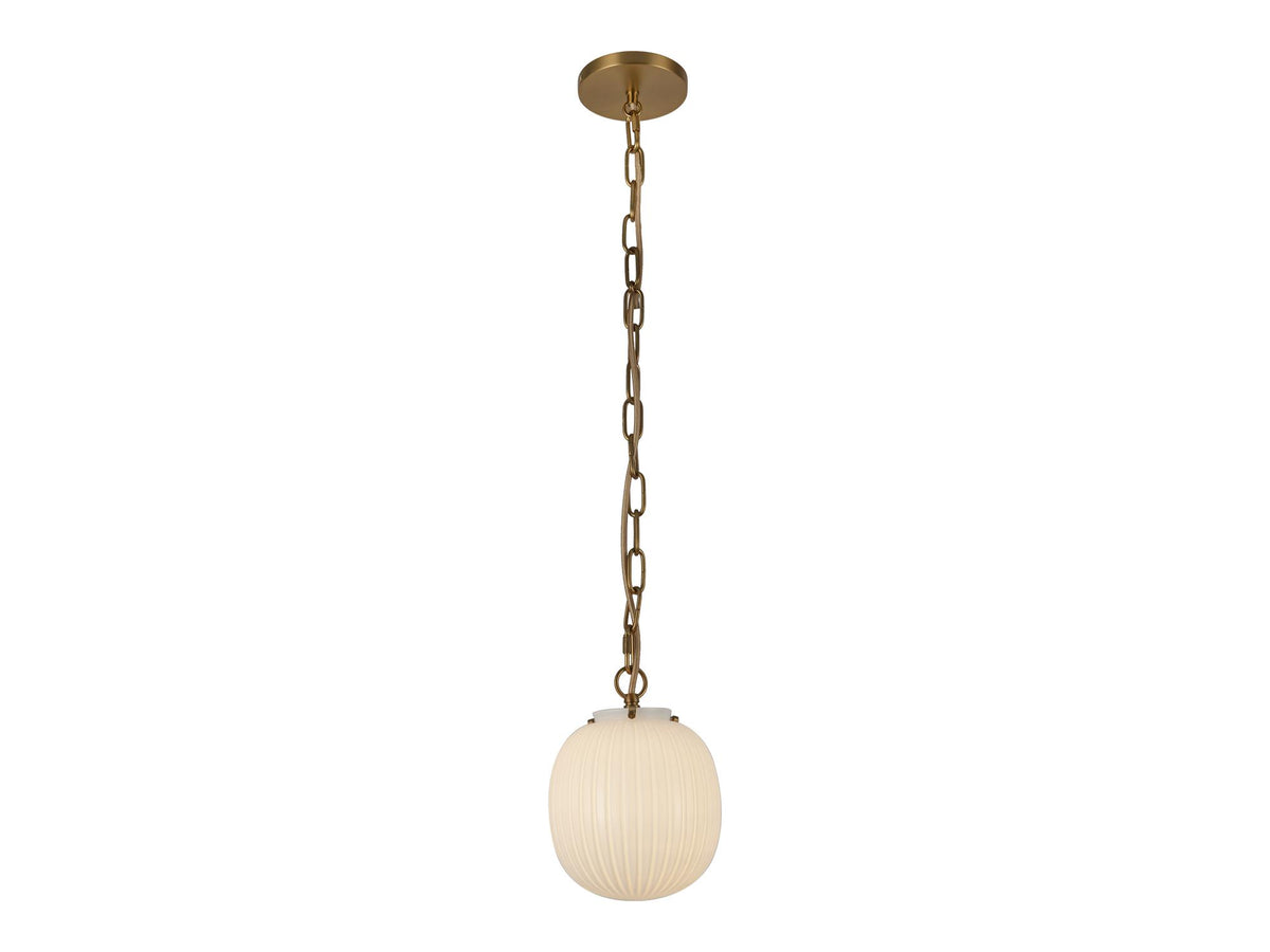 Cherise Pendant – 1 Light / Brushed Gold/Glossy Ribbed Opal Glass