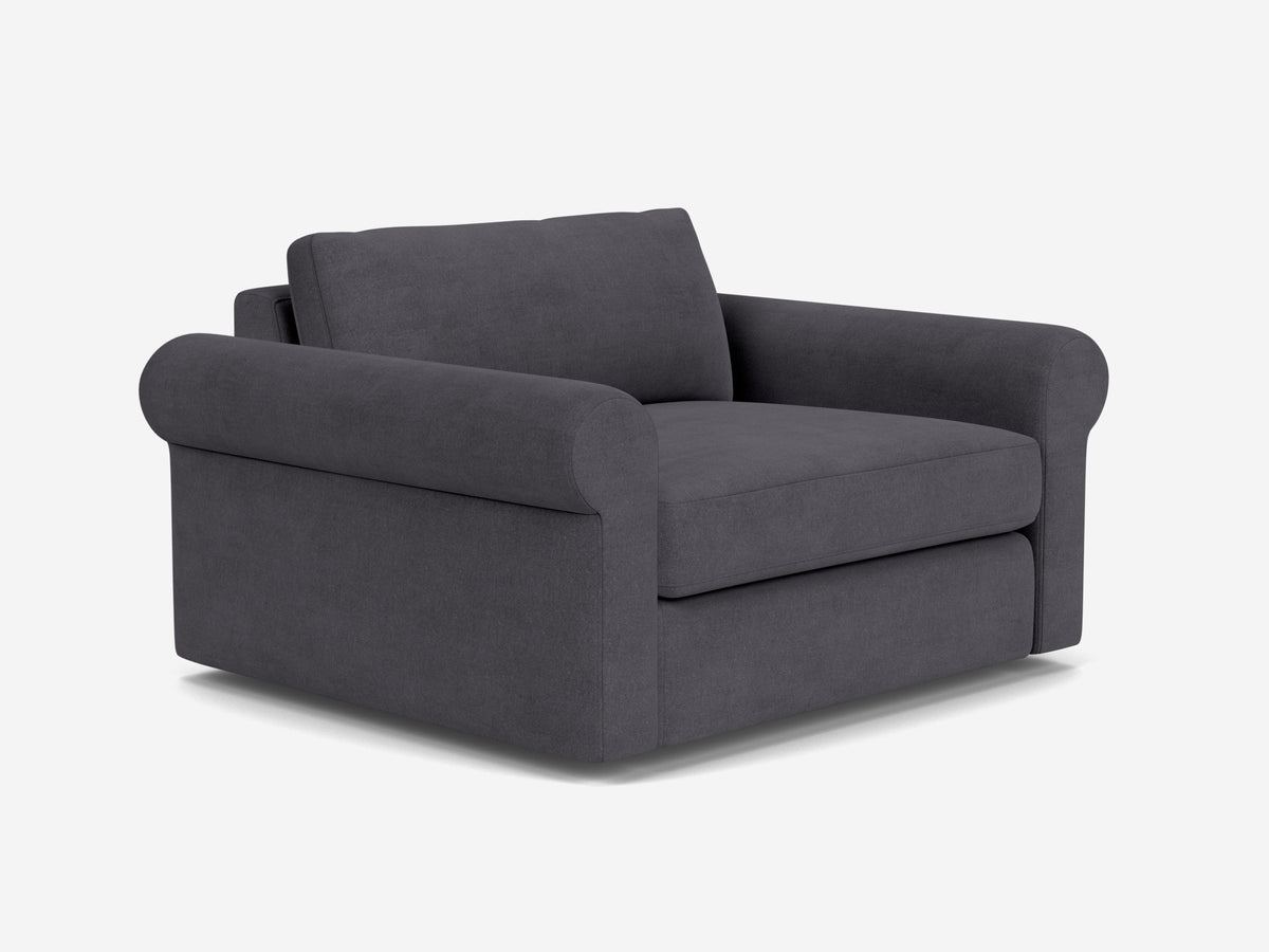 Jet Ash Fabric - Shallow - 35 inch seat width - Roll Arms