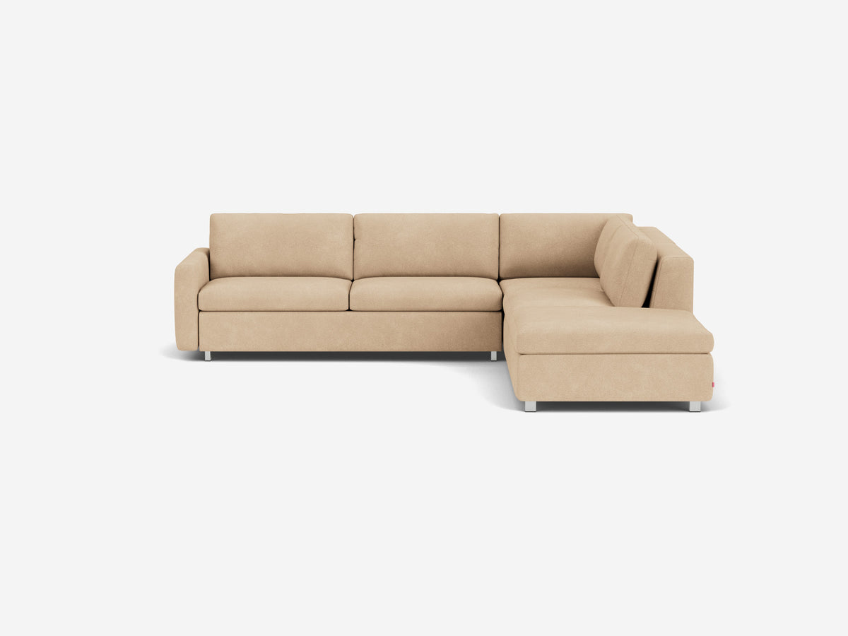 Ava Camel with Stainless Steel Legs - Right Hand Facing Backless Chaise - Narrow Arms