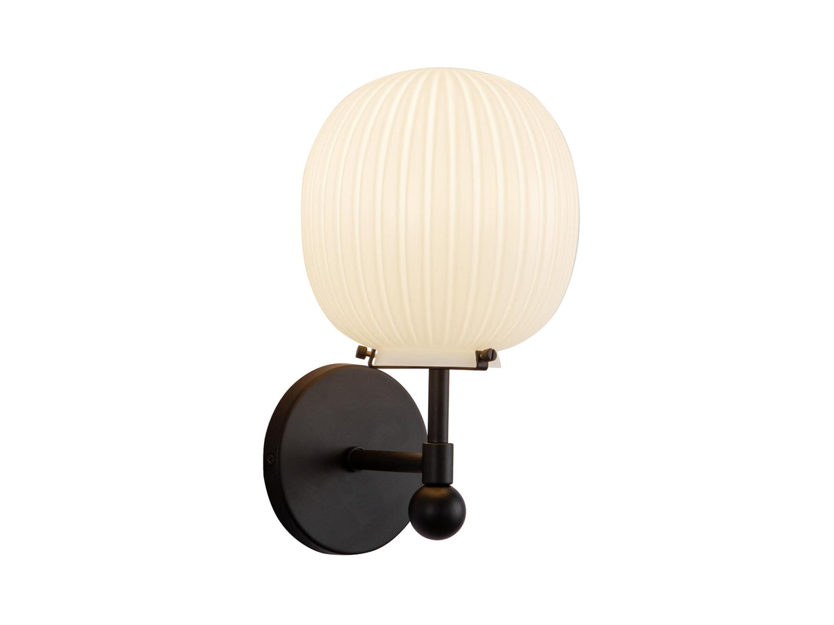 Cherise Wall Lamp – Matte Black/Glossy Ribbed Opal Glass