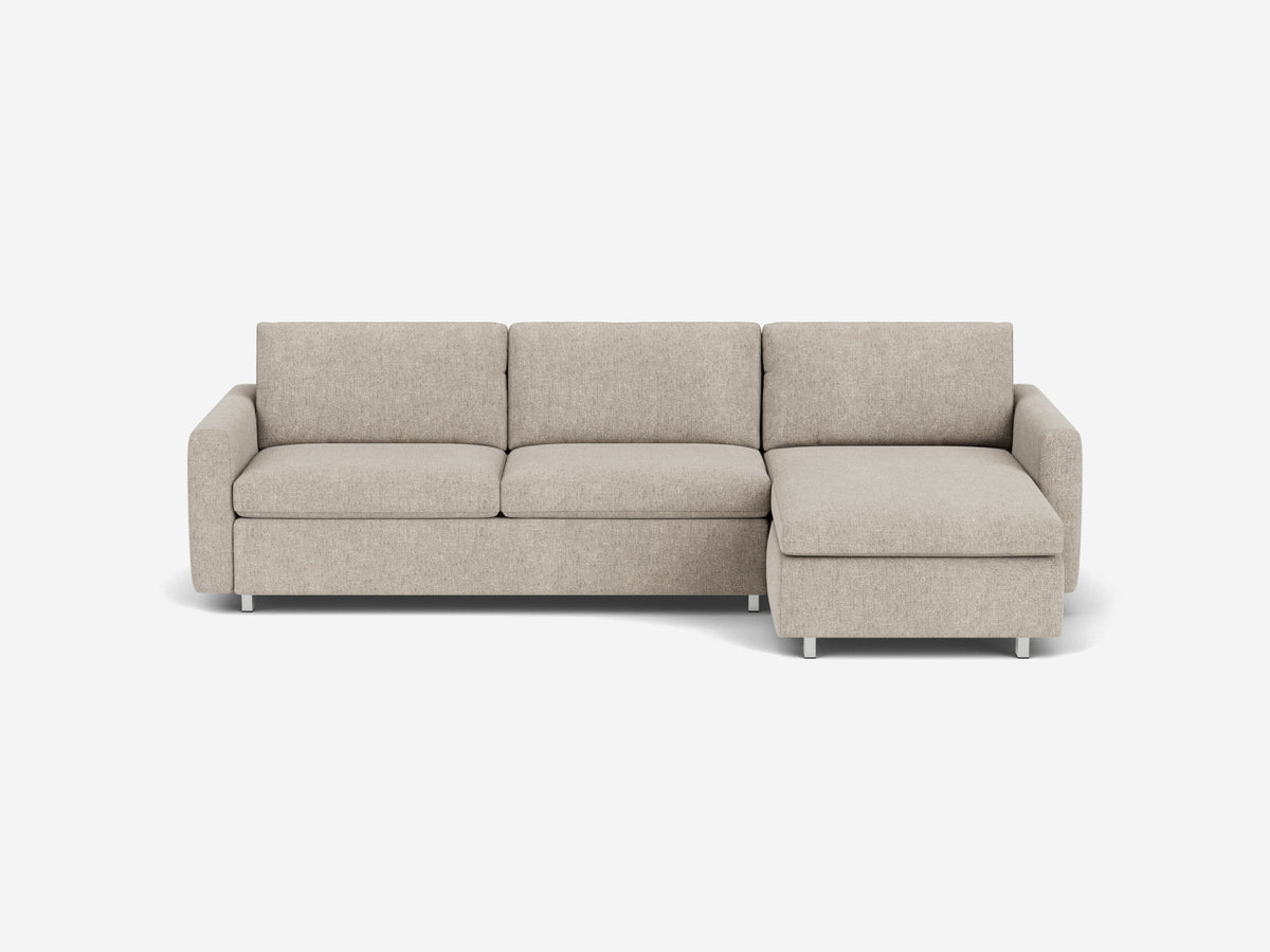 Polo Grey with Stainless Steel Legs - Narrow Arms - Double - Right Hand Facing Storage Chaise