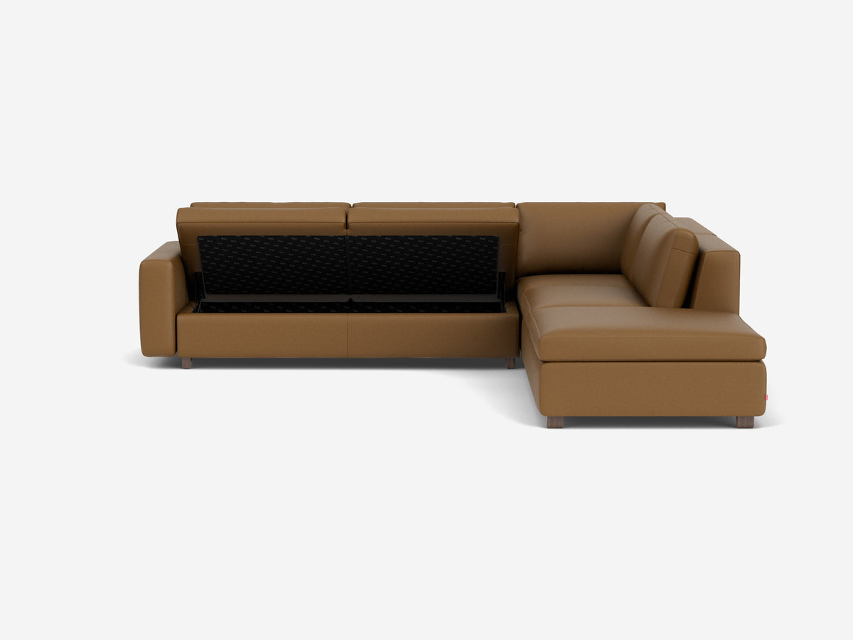 Rein Toast with Walnut Legs - Right Hand Facing Backless Chaise - Standard Arms