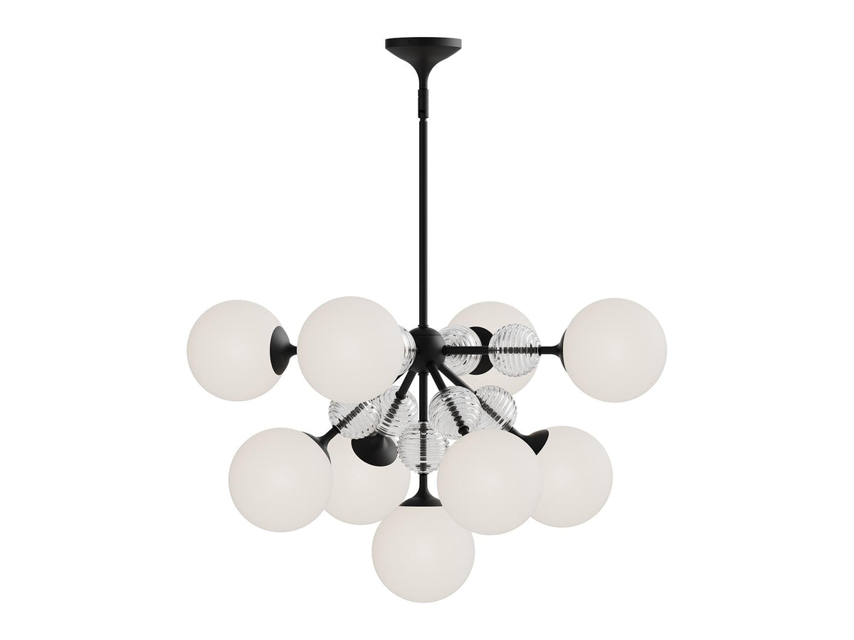 Celia Chandelier – 9 Lights / Matte Black/Opal Glass