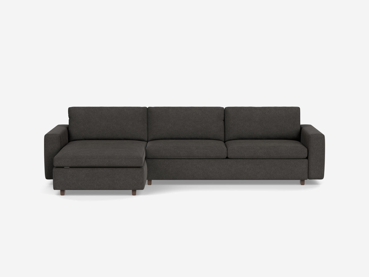 Coda Ash with Walnut Legs - Standard Arms - Queen - Left Hand Facing Storage Chaise
