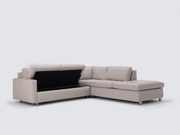 Grey Leather with Stainless Steel Legs - Right Hand Facing Backless Chaise - Narrow Arms