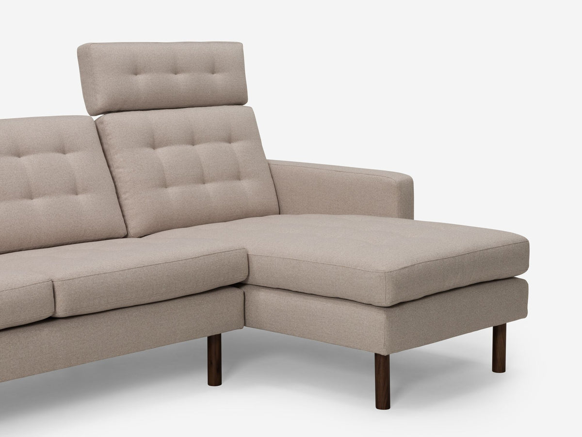 Panama Natural Fabric with Black Ash Legs - Right Hand Facing Chaise - Optional Headrest