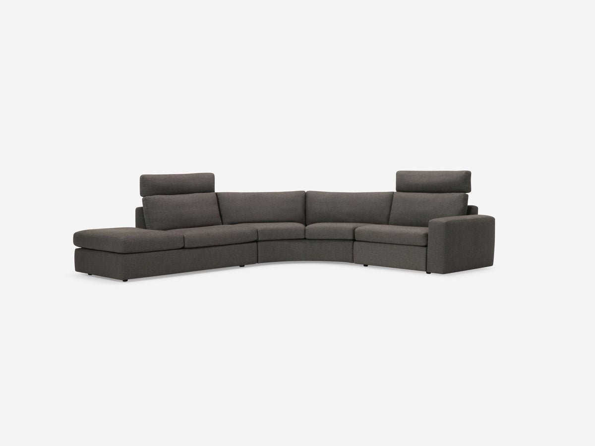 Onno Charcoal Warm Grey with Additional Headrest - Wide Seat - Left Hand Facing Backless Chaise - Wide Track Arm