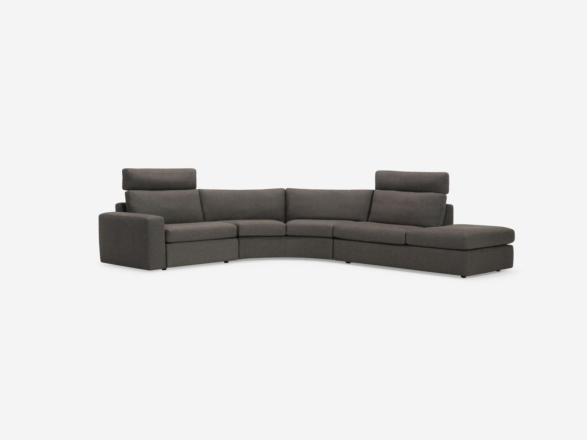 Onno Charcoal Warm Grey with Additional Headrest - Wide Seat - Right Hand Facing Backless Chaise - Wide Track Arm