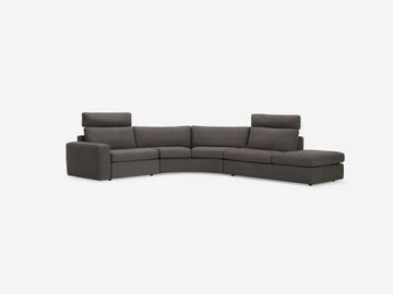 Onno Charcoal Warm Grey with Additional Headrest - Wide Seat - Right Hand Facing Backless Chaise - Wide Track Arm