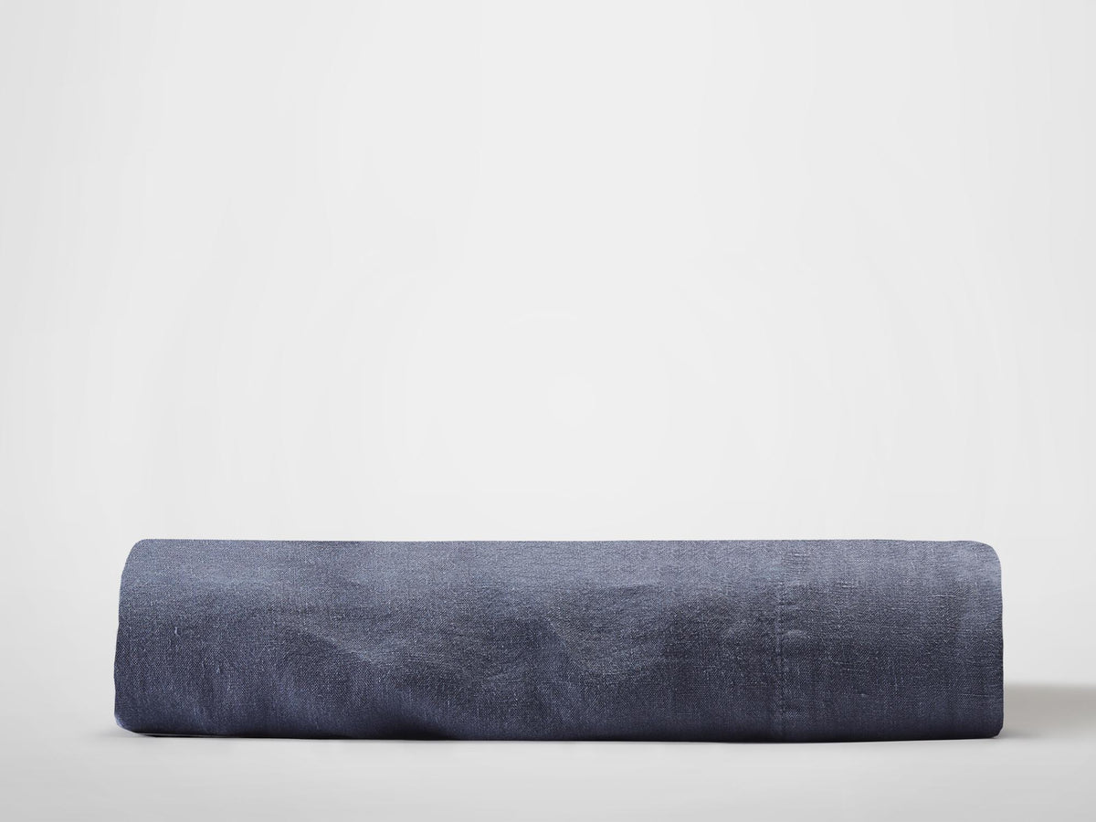 Silk & Snow Flax Flat Sheet – Full / Tempest Blue