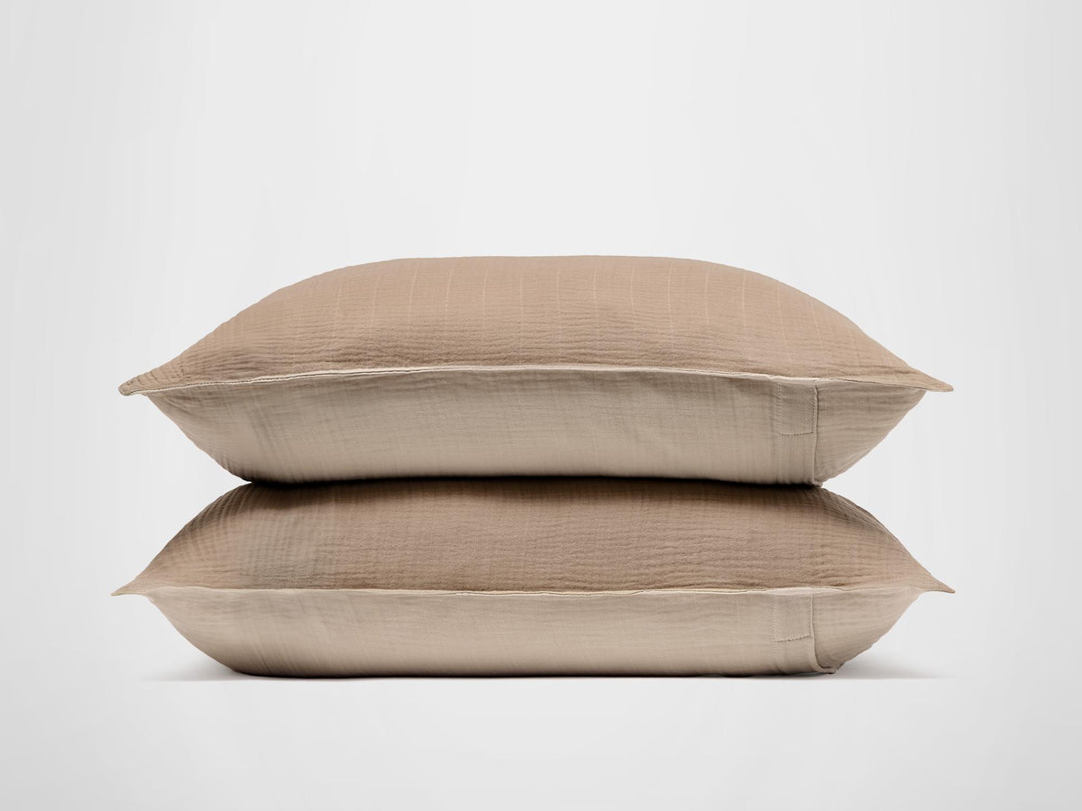 Silk & Snow Muslin Sham Set – Standard / Chai