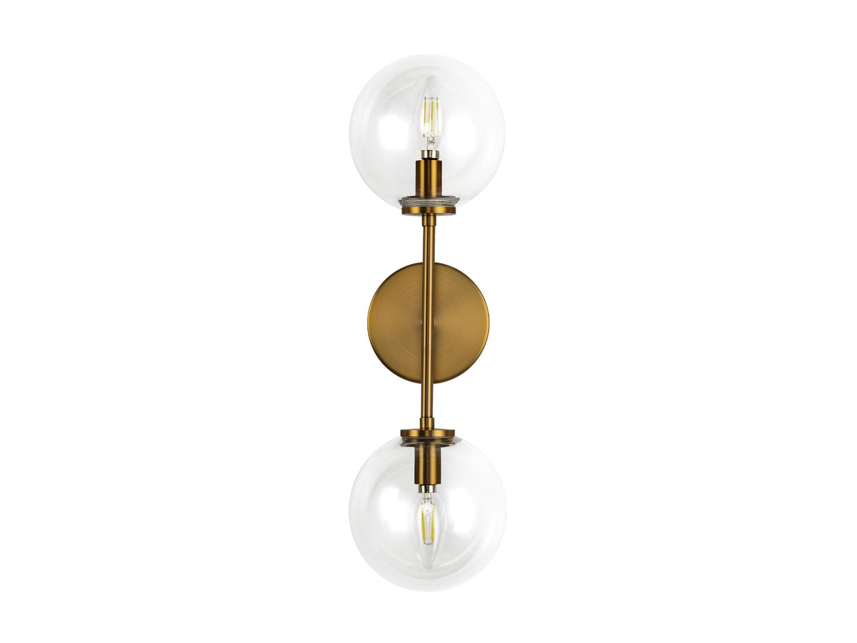 Cassia Wall Light – 2 Lights / Aged Gold/Clear Glass