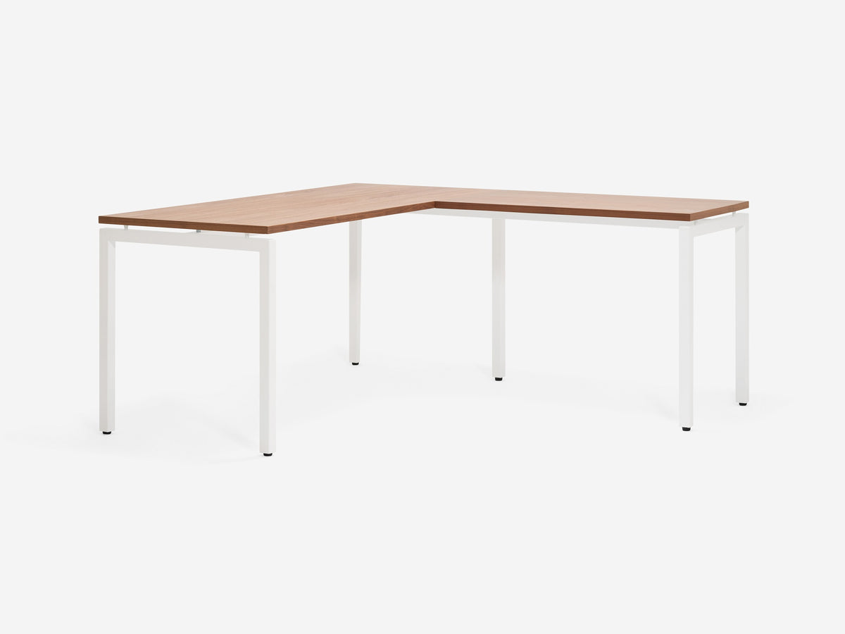 Walnut Veneer and White Legs with Return Desk on the Right
