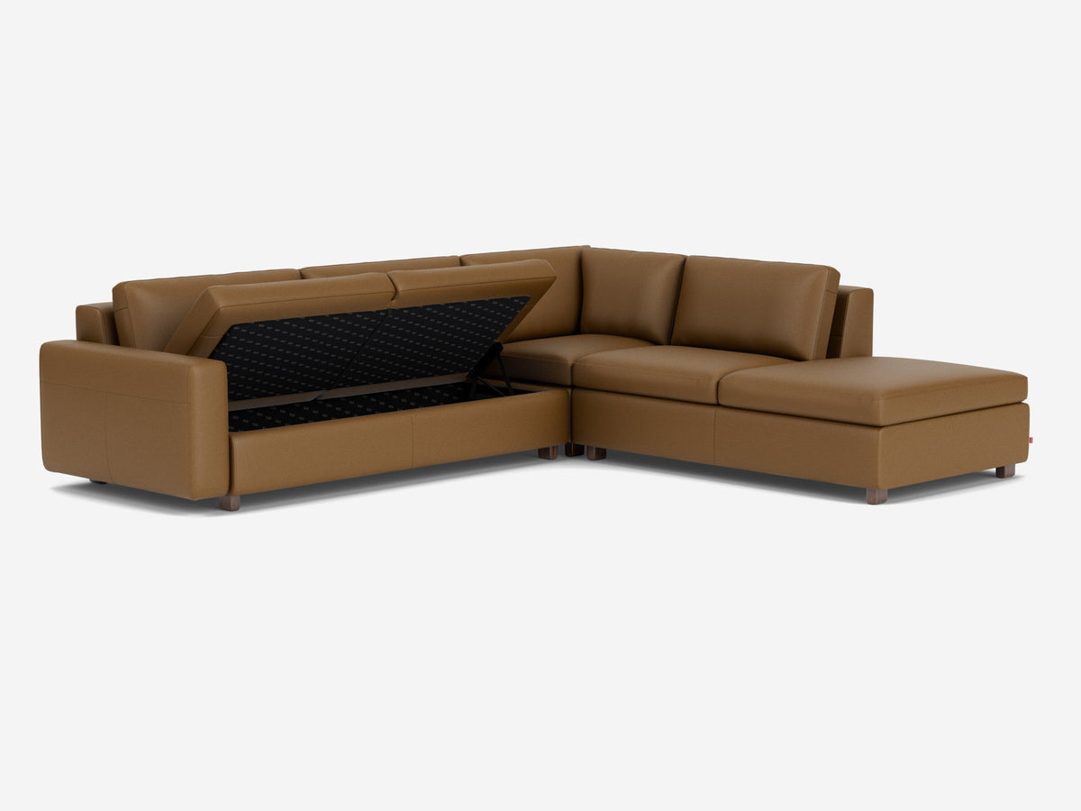 Rein Toast with Walnut Legs - Right Hand Facing Backless Chaise - Standard Arms
