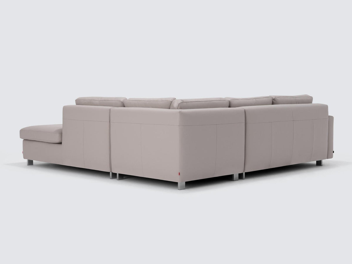 Grey Leather with Stainless Steel Legs - Right Hand Facing Backless Chaise - Narrow Arms