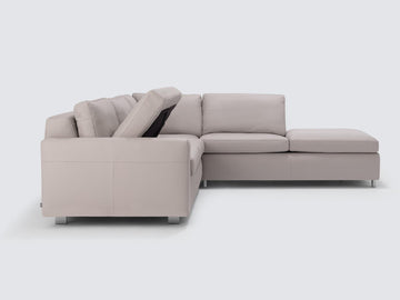 Grey Leather with Stainless Steel Legs - Right Hand Facing Backless Chaise - Narrow Arms