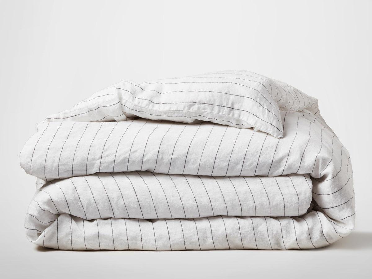 Silk & Snow Flax Duvet Cover – Full/Queen / Vintage Pinstripe