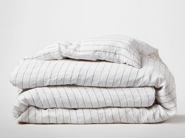 Silk & Snow Flax Duvet Cover – Full/Queen / Vintage Pinstripe