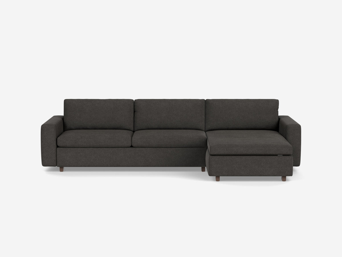 Coda Ash with Walnut Legs - Standard Arms - Queen - Right Hand Facing Storage Chaise