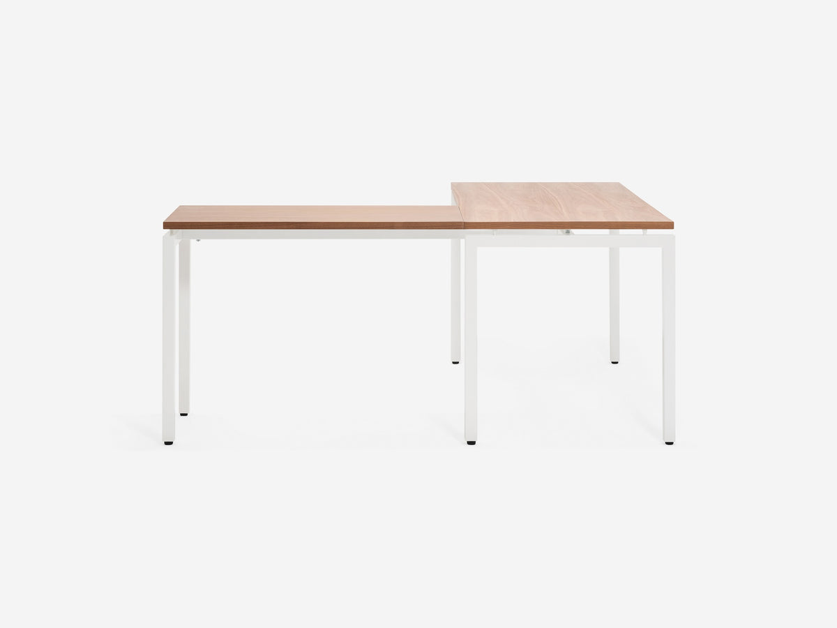 Walnut Veneer and White Legs with Return Desk on the Right