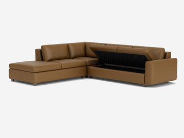 Rein Toast with Walnut Legs - Left Hand Facing Backless Chaise - Standard Arms