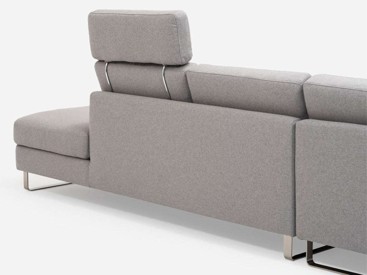 Grade 60 Lana Light Grey with a Metal Sled Base and 2 Headrests - Right Hand Facing Extended Backless Chaise