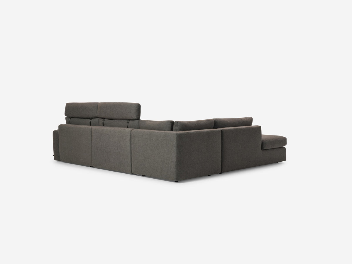 Onno Charcoal Warm Grey with No Additional Headrest - Wide Seat - Left Hand Facing Backless Chaise - Wide Track Arm