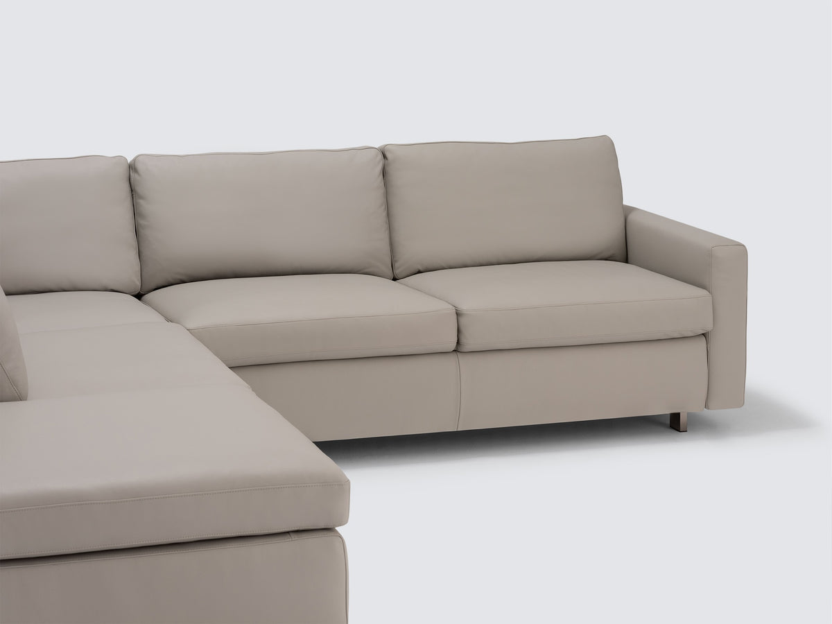 Grey Leather with Stainless Steel Legs - Left Hand Facing Backless Chaise - Narrow Arms