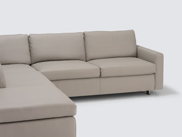 Grey Leather with Stainless Steel Legs - Left Hand Facing Backless Chaise - Narrow Arms