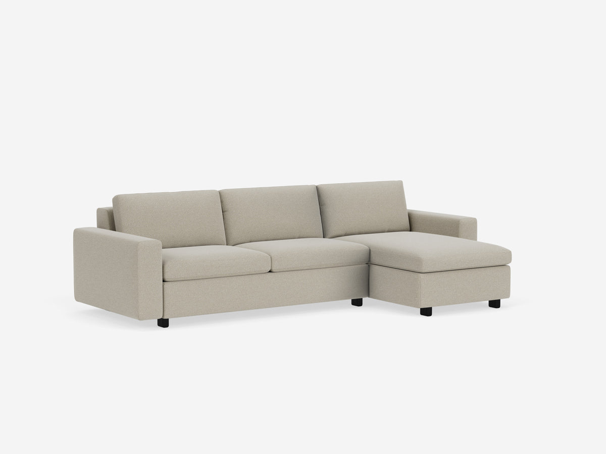 Catrin Grecian Linen with Black Ash Legs - Standard Arms - Double - Right Hand Facing Chaise - Non-Storage Chaise