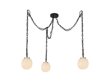 Cherise Pendant – 3 Lights / Matte Black/Glossy Ribbed Opal Glass