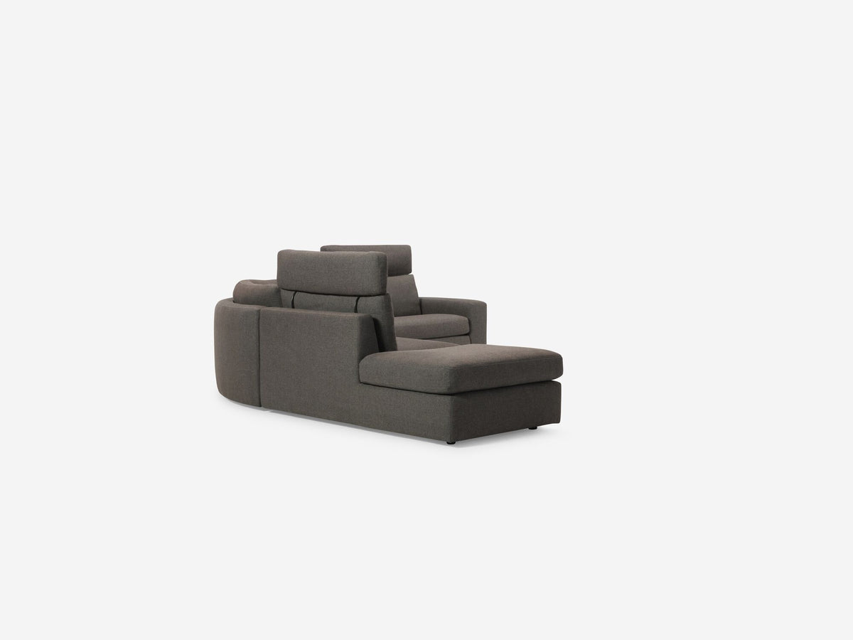 Onno Charcoal Warm Grey with Additional Headrest - Wide Seat - Left Hand Facing Backless Chaise - Wide Track Arm
