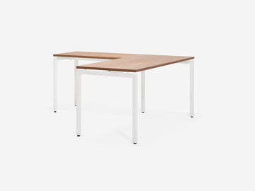 Walnut Veneer and White Legs with Return Desk on the Left