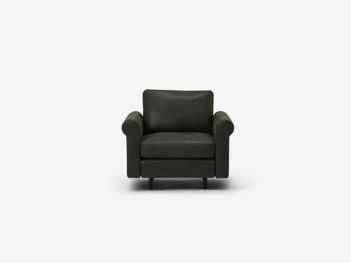 Elba Deep Green - Shallow (35") - 24" Seat Width - Roll Arms - Metal Tubular Legs