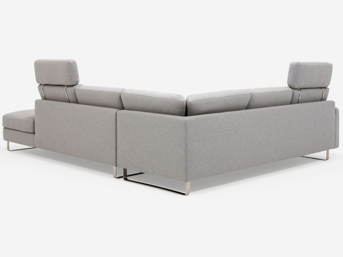 Grade 60 Lana Light Grey with a Metal Sled Base and 2 Headrests - Right Hand Facing Extended Backless Chaise