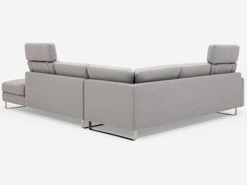 Grade 60 Lana Light Grey with a Metal Sled Base and 2 Headrests - Right Hand Facing Extended Backless Chaise
