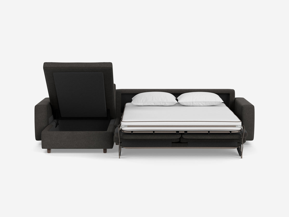 Coda Ash with Walnut Legs - Standard Arms - Queen - Left Hand Facing Storage Chaise