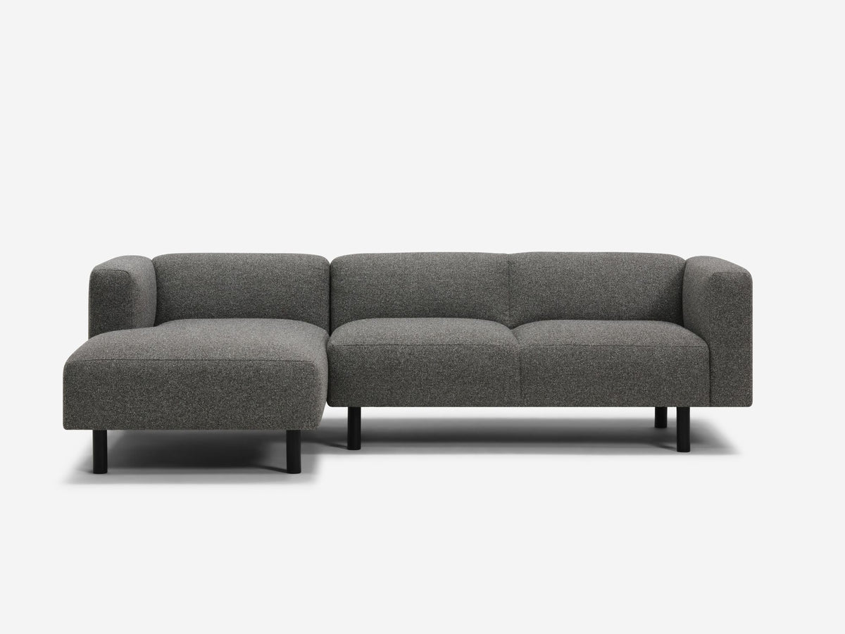 Catrin Peppercorn Fabric - Left Hand Facing Chaise - Black Peg Legs
