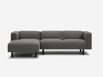 Catrin Peppercorn Fabric - Left Hand Facing Chaise - Black Peg Legs