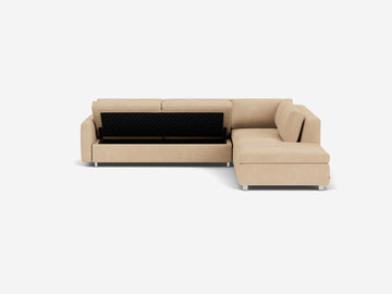 Ava Camel with Stainless Steel Legs - Right Hand Facing Backless Chaise - Narrow Arms