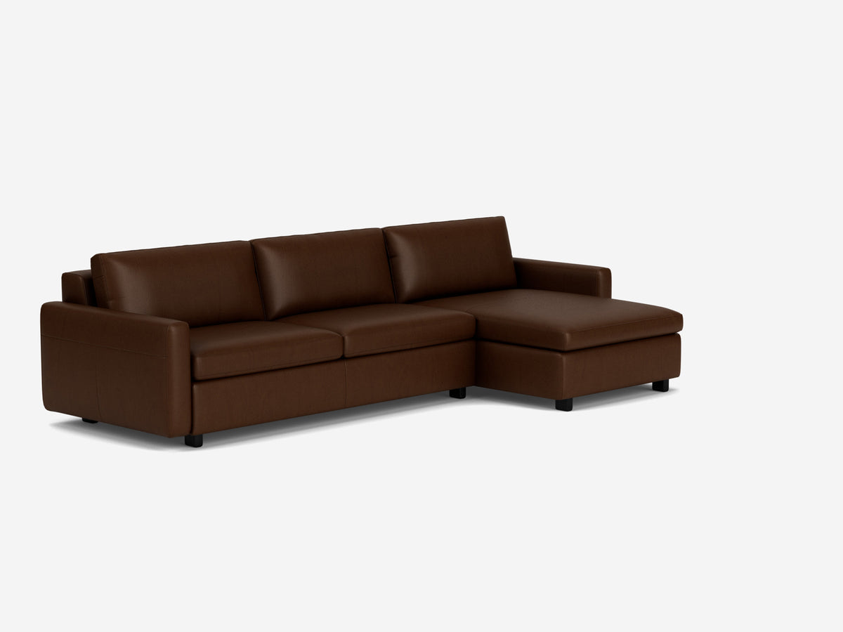 Coachella Madera with Black Ash Legs - Narrow Arms - Queen - Right Hand Facing Storage Chaise