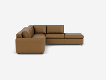 Rein Toast with Walnut Legs - Right Hand Facing Backless Chaise - Standard Arms