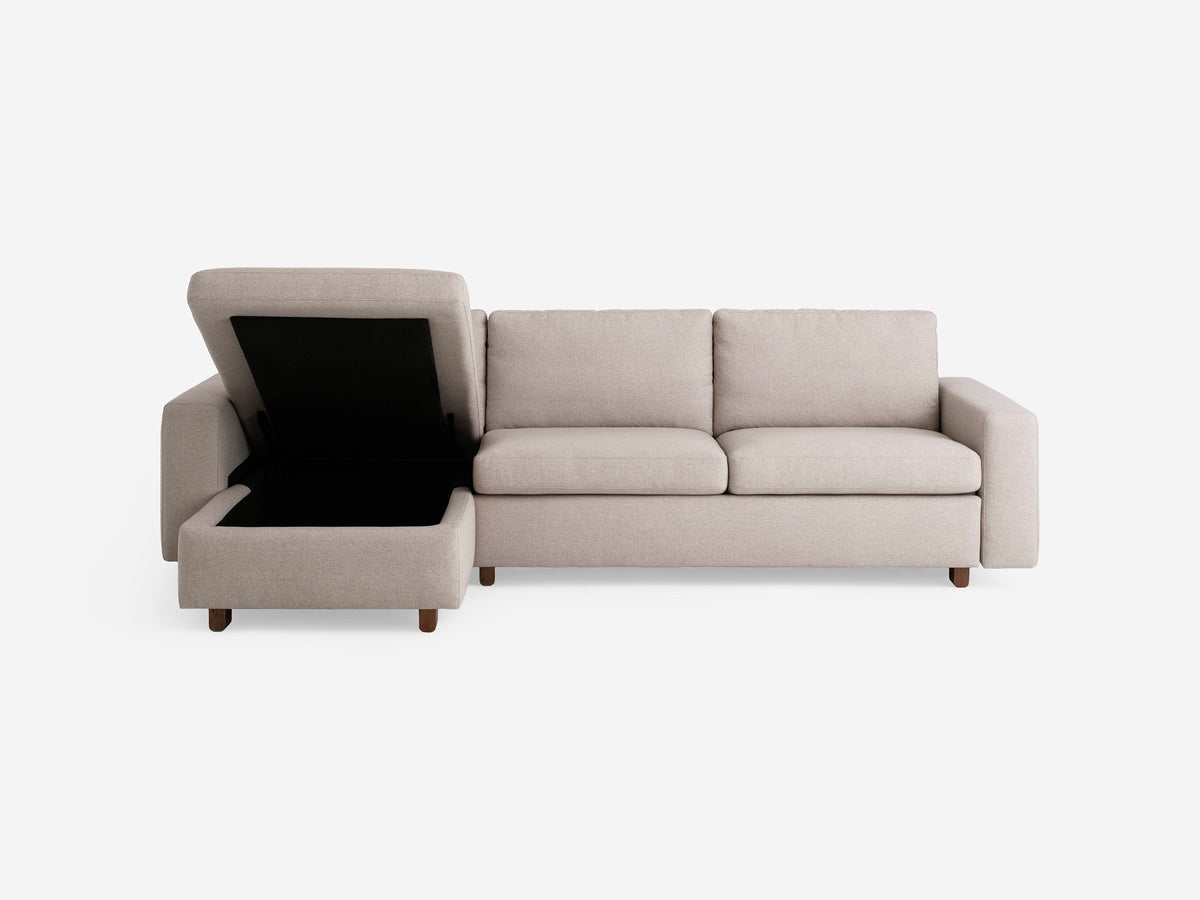 Ava Cloud with Walnut Legs - Standard Arms - Double - Left Hand Facing Storage Chaise