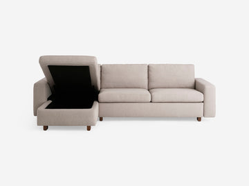 Ava Cloud with Walnut Legs - Standard Arms - Double - Left Hand Facing Storage Chaise