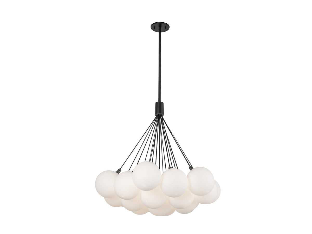 Bolla Chandelier – 28" / Black/Opal Glass