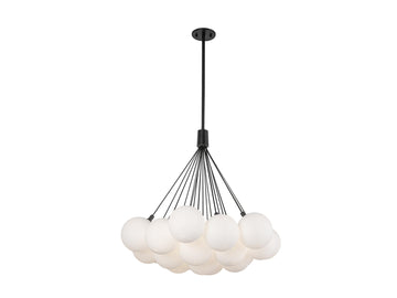 Bolla Chandelier – 28" / Black/Opal Glass