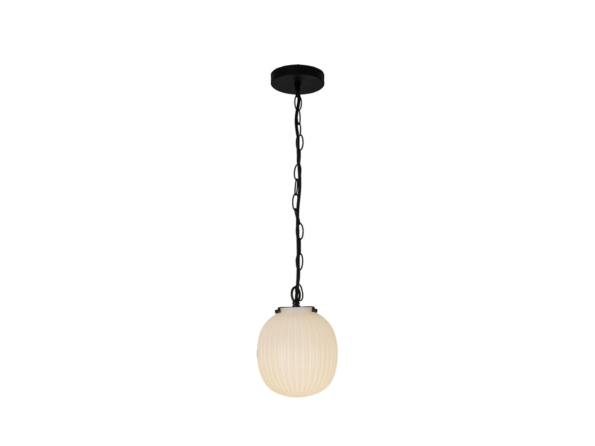 Cherise Pendant – 1 Light / 7" / Matte Black/Glossy Ribbed Opal Glass